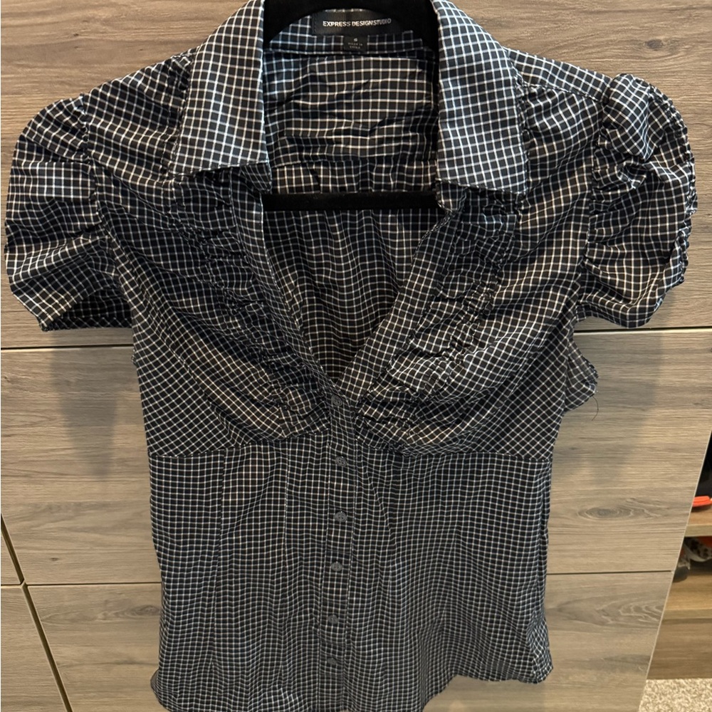 Express Black and White Grid Pattern Top